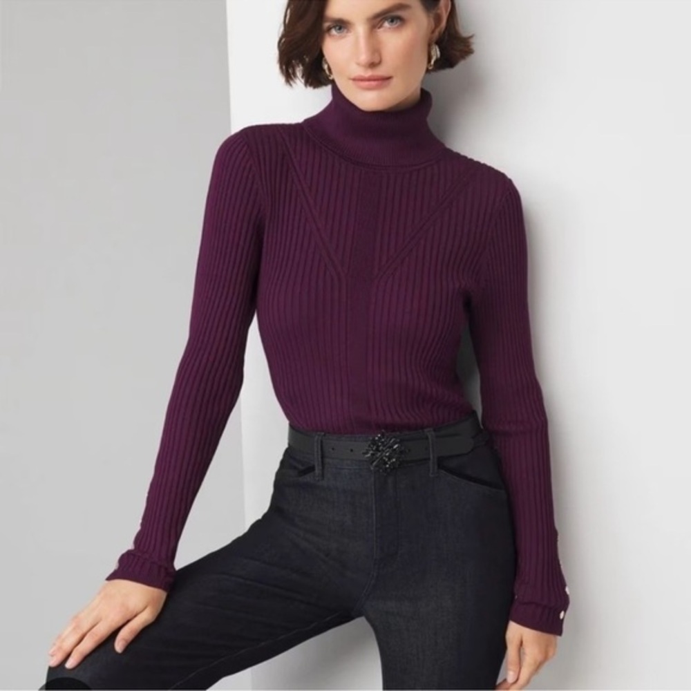 White House Black Market Rich Purple Mauve Turtleneck Sweater - Picture 1 of 7